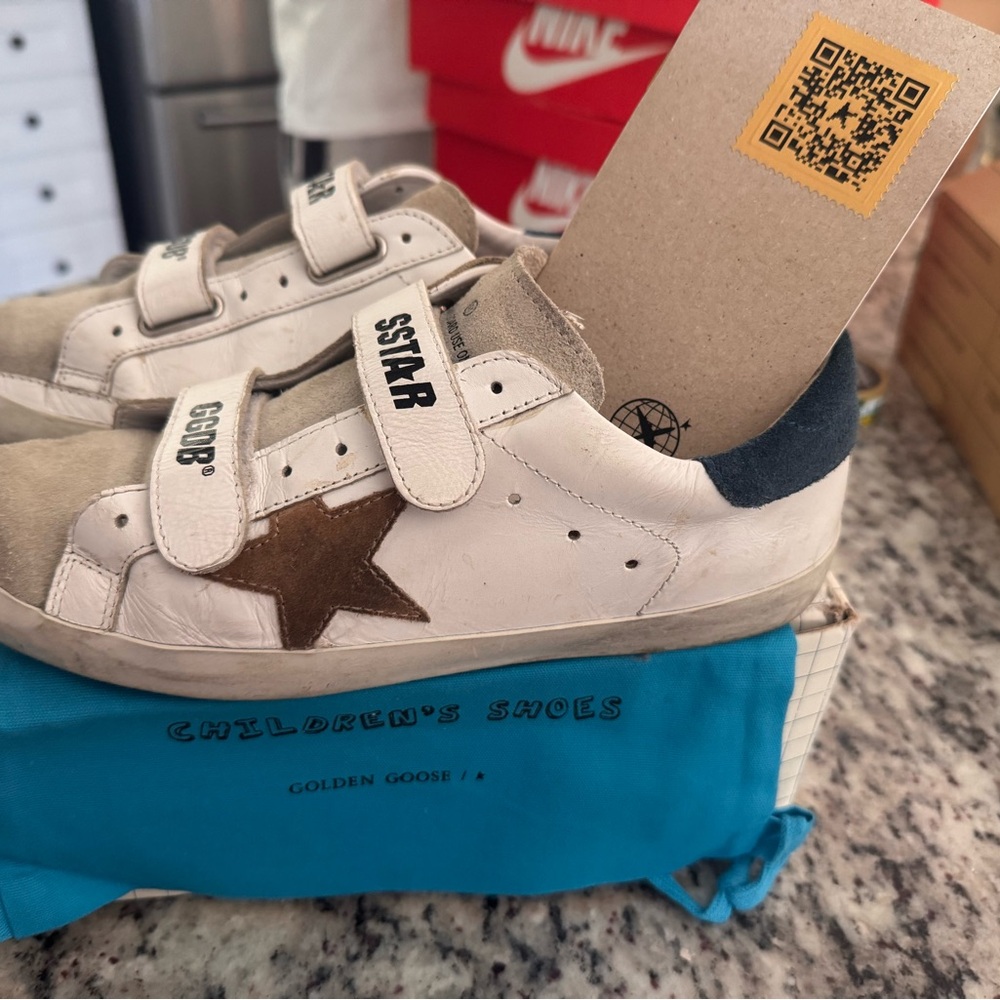 Golden Goose White and Brown Low-Top Sneakers